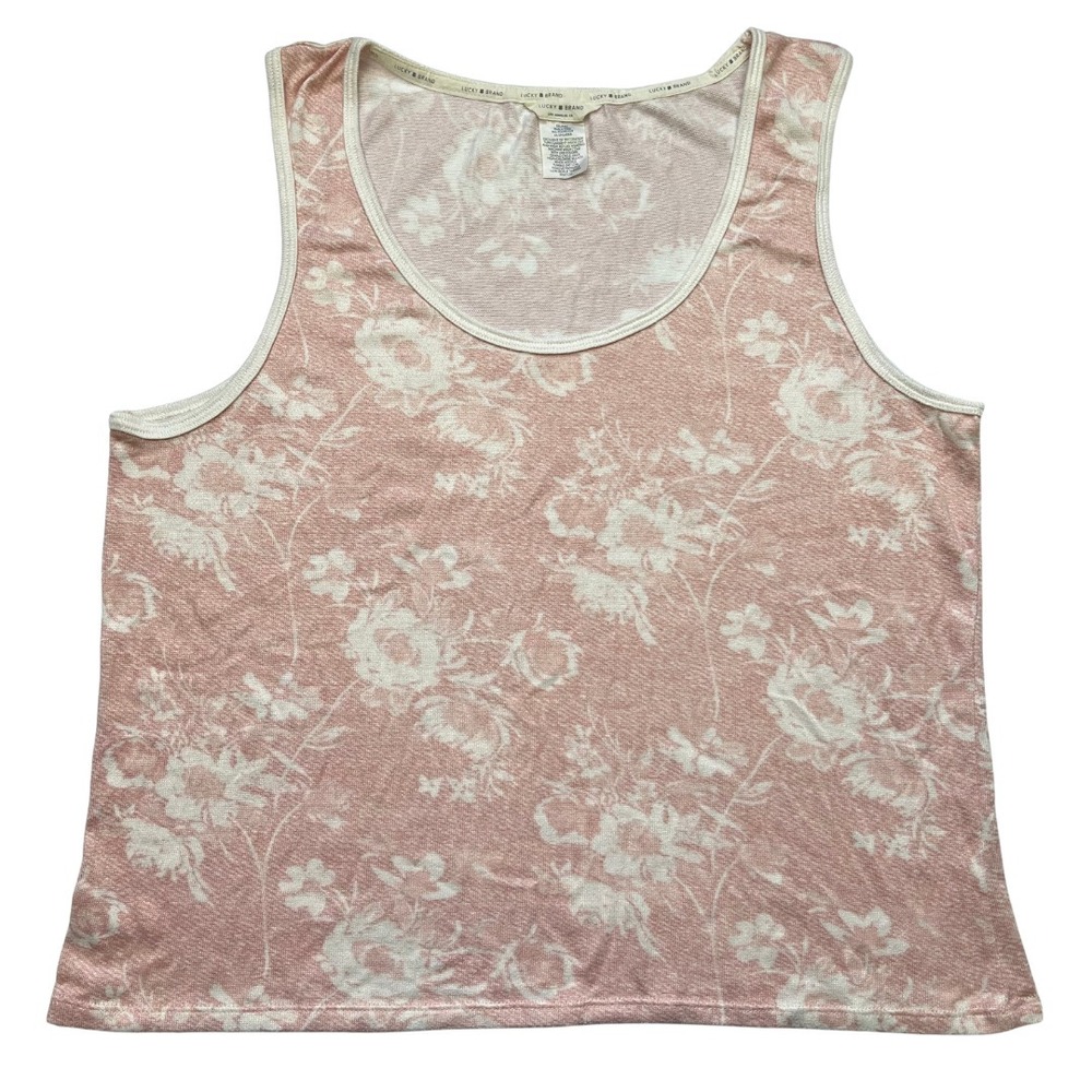 Lucky Brand Women's Sleeveless Scoop Neck Tank Top Pink Floral Very Soft Sz XXL